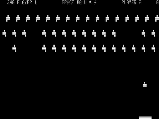 Space Ball (TRS-80) screenshot: Defeating Aliens