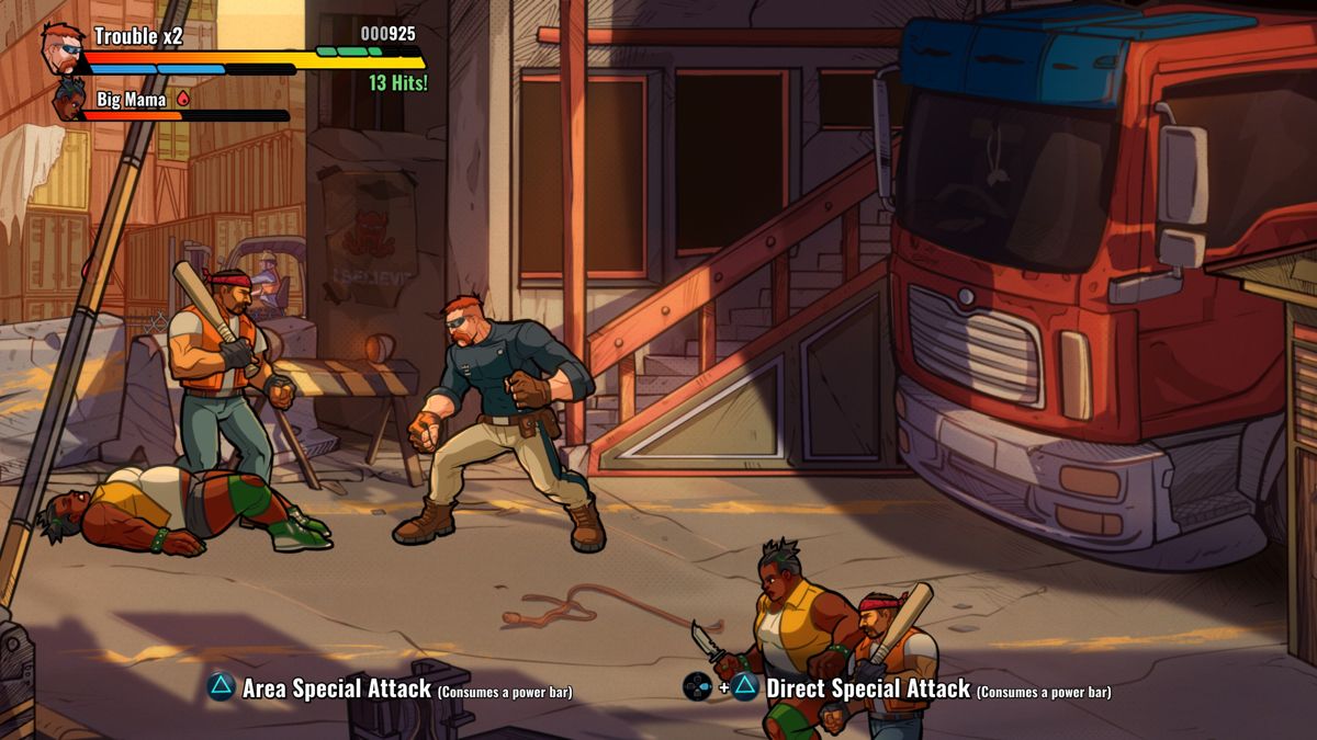 Mayhem Brawler (Windows) screenshot: Fighting as trouble in the first level.