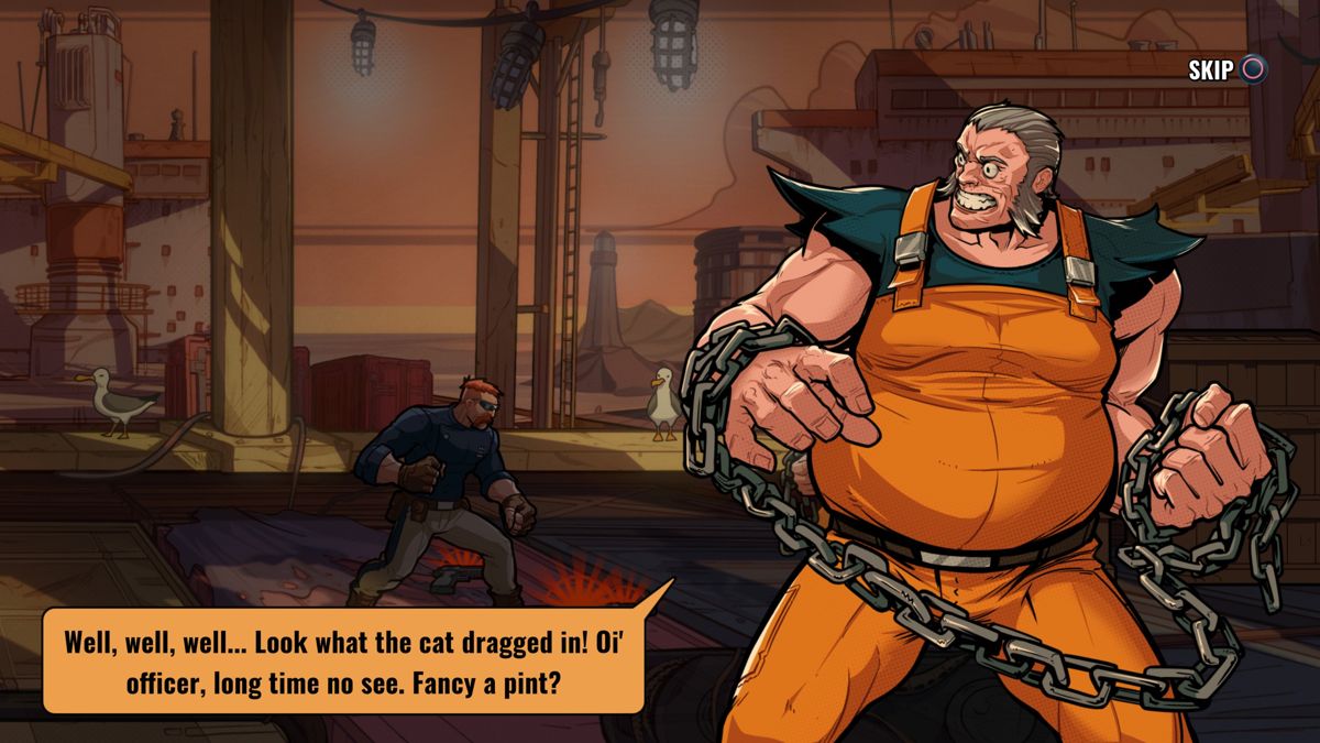 Mayhem Brawler (Windows) screenshot: Bosses are introduced with a conversation.