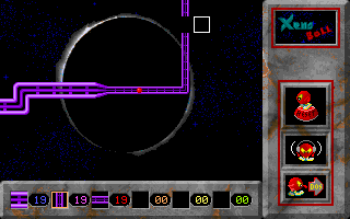 Xeno Ball (DOS) screenshot: The rails sometimes drop down a level