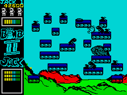 Bomb Jack II (ZX Spectrum) screenshot: Killed by one of these nasty lizards
