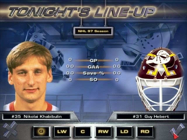 NHL 97 (DOS) screenshot: Line-up selection