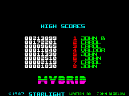 Hybrid (ZX Spectrum) screenshot: High Scores screen