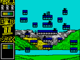 Bomb Jack II (ZX Spectrum) screenshot: Same background but different ledges