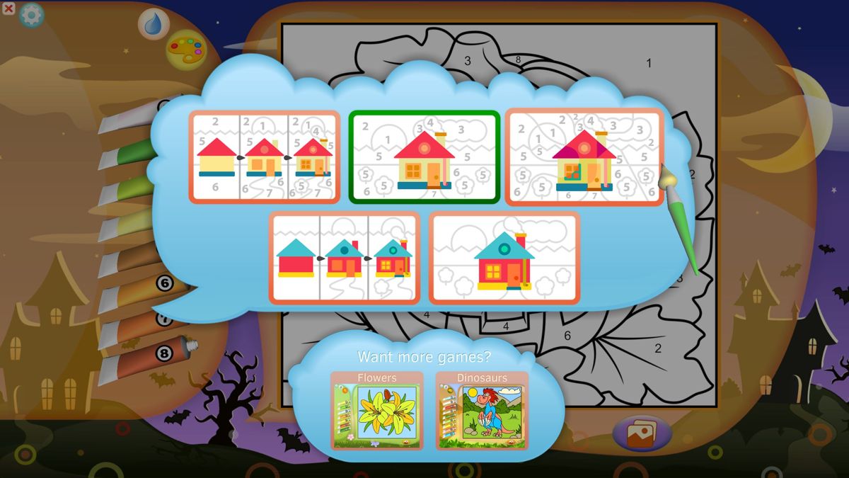 Color by Numbers: Halloween (Windows) screenshot: These icons control the level of detail in the pictures and the screen layout