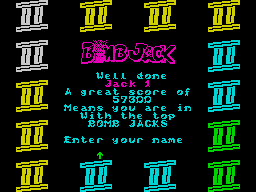 Bomb Jack II (ZX Spectrum) screenshot: Entering highscore