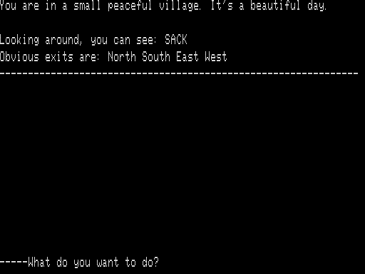 The Troll's Treasure (Apple II) screenshot: Starting by a Sack