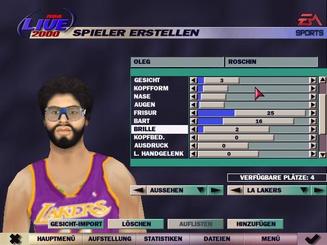 NBA Live 2000 (Windows) screenshot: Now he already looks more like me... only too handsome ;))