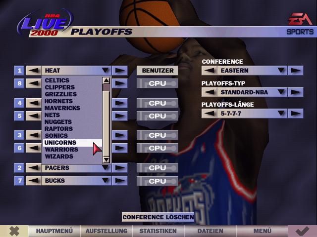 NBA Live 2000 (Windows) screenshot: Choosing a team for the playoffs
