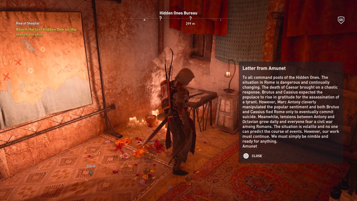 Assassin's Creed: Origins - The Hidden Ones (PlayStation 4) screenshot: Reading a letter from Amunet