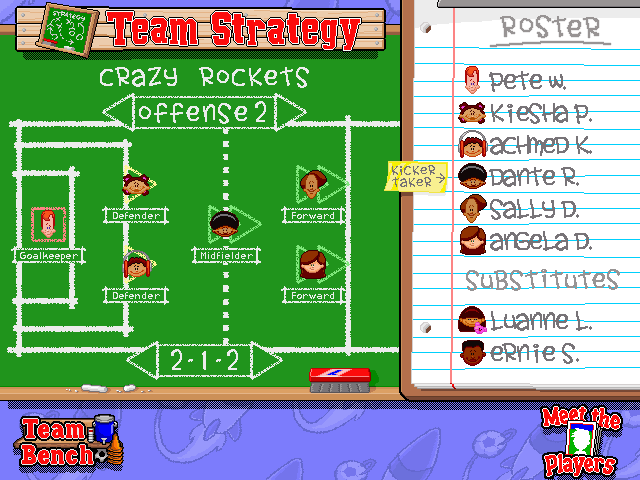 Backyard Soccer (Windows) screenshot: Changing the team strategy.