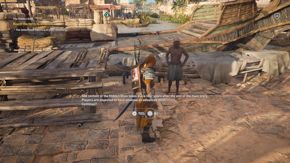 Assassin's Creed: Origins - The Hidden Ones (PlayStation 4) screenshot: Ready to start The Hidden Ones and progress four years in the future