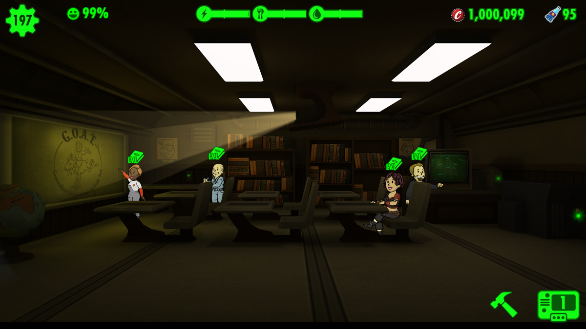 Fallout Shelter (Windows Apps) screenshot: The classroom is used to train dwellers' intelligence.