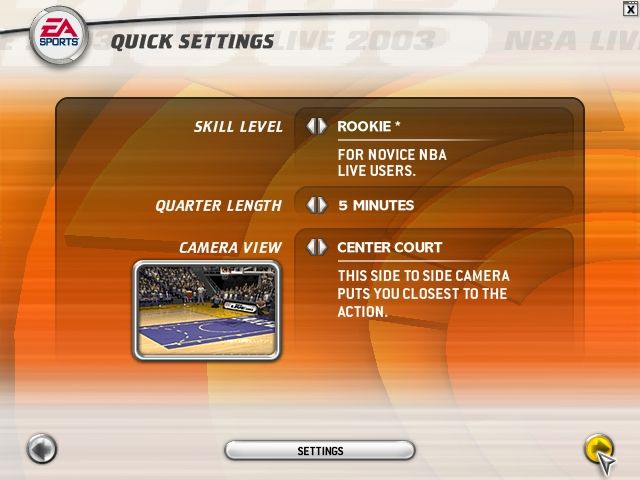NBA Live 2003 (Windows) screenshot: And finally, the quick settings for the game.