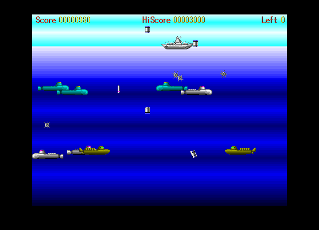 WinDepth (Windows) screenshot: My last remaining destroyer; there is a torpedo coming up that I have an important meeting with in a few seconds.