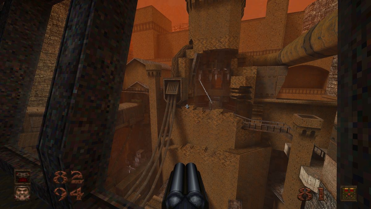 Quake (Windows) screenshot: <i>Dimension of the Machine</i>: overlooking a huge construction.