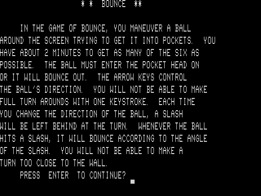 Bounce (TRS-80) screenshot: Title Screen