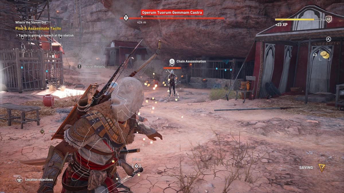 Assassin's Creed: Origins - The Hidden Ones (PlayStation 4) screenshot: Performing chain assassination on couple of Roman soldiers