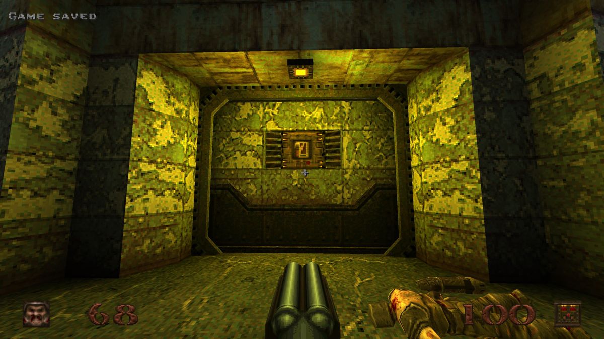 Quake (Windows) screenshot: <i>Dimension of the Machine</i>: many areas are locked and require silver or gold keys.