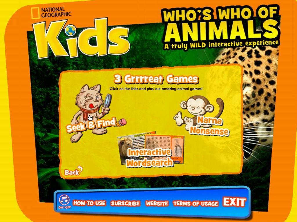 Who's Who Of Animals: A Truly Wild Interactive Experience (Windows) screenshot: These are the three on-disc games