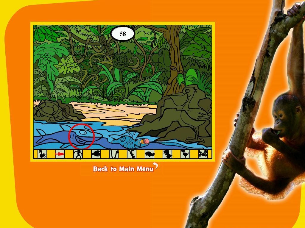 Who's Who Of Animals: A Truly Wild Interactive Experience (Windows) screenshot: Seek and Find: Level One<br>Look for an animal and click on it, the game automatically draws the circle