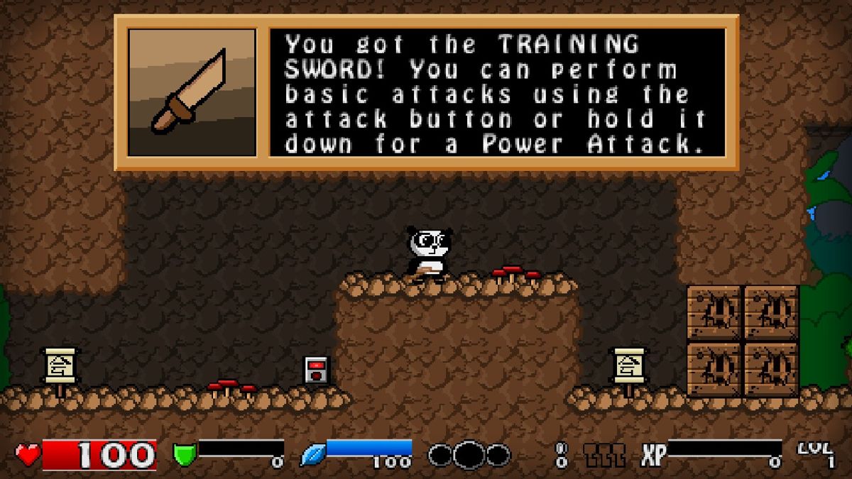 Super Panda Adventures (Windows) screenshot: Now, panda has sword