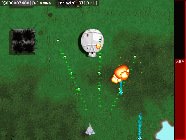 Kraptor (DOS) screenshot: Colourful explosions!