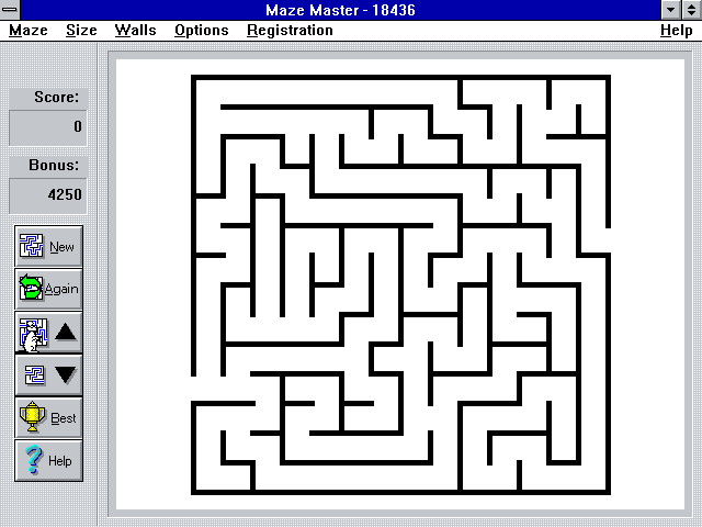 Maze Master (Windows 3.x) screenshot: A bigger maze