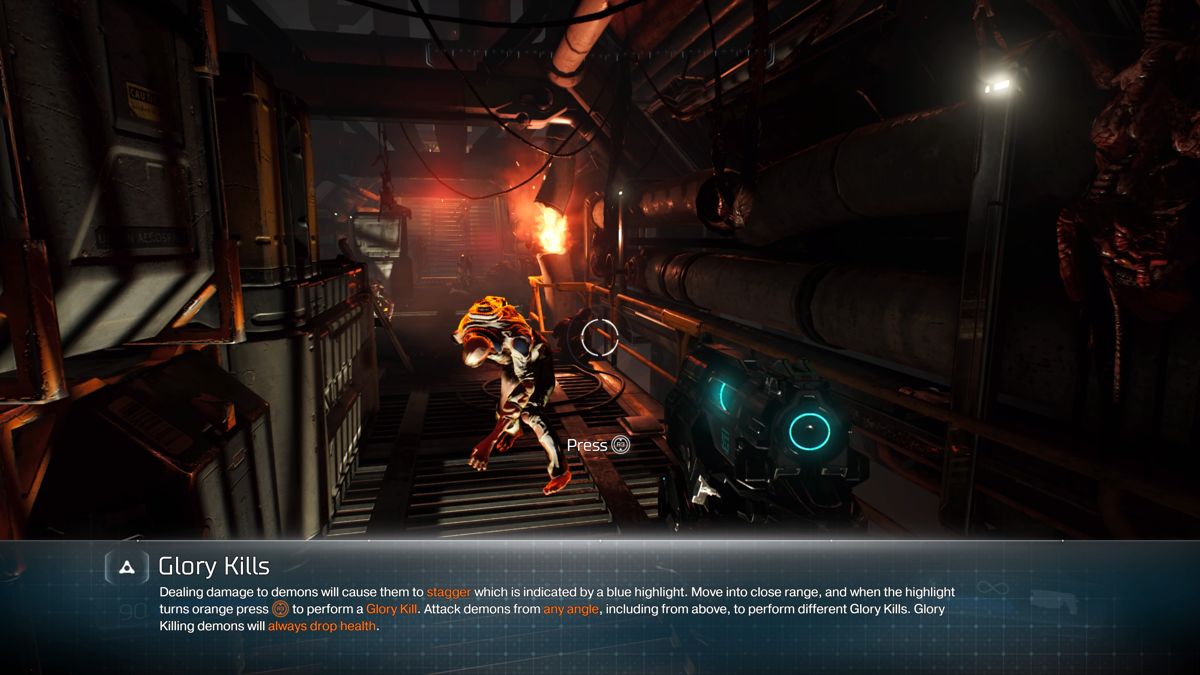 Doom (PlayStation 4) screenshot: Learning basic kill moves