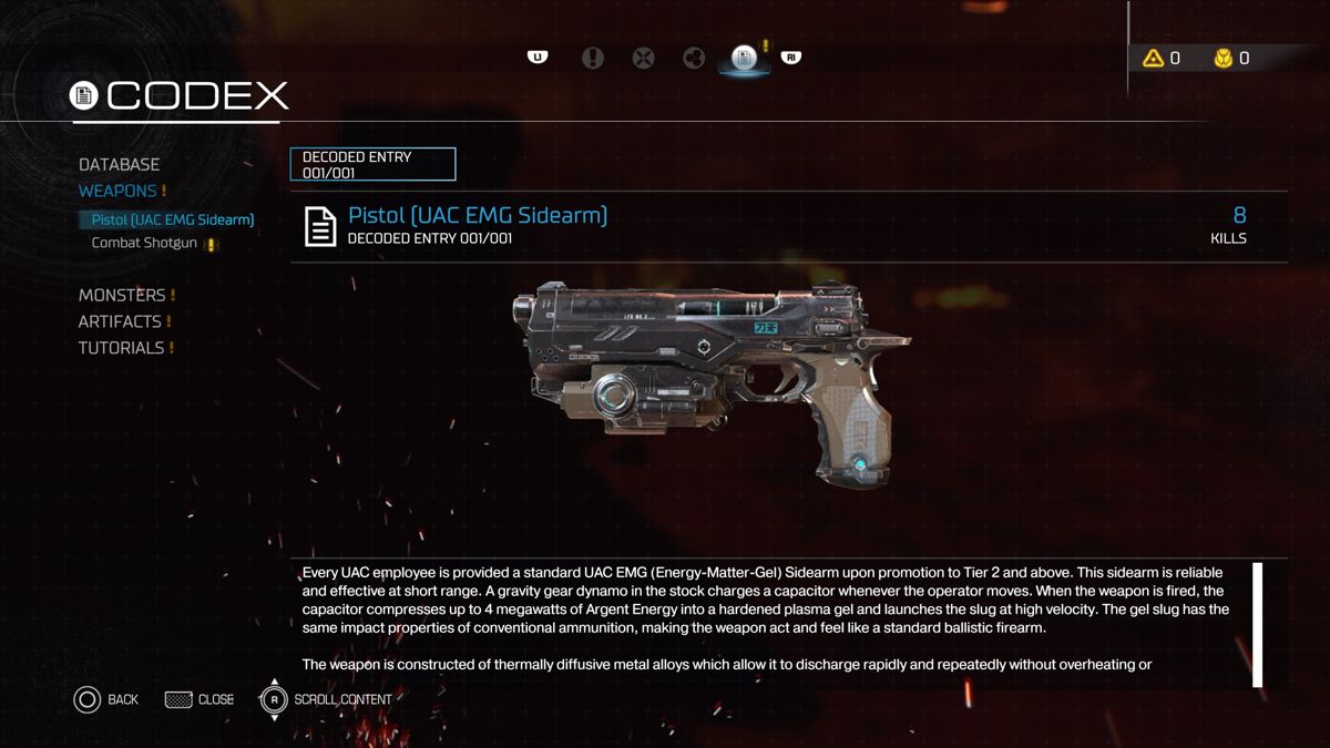 Doom (PlayStation 4) screenshot: Weapons codex