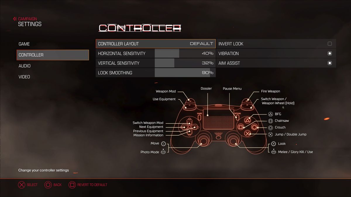Doom (PlayStation 4) screenshot: Settings