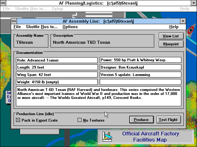 Flight Simulator Flight Shop (Windows 3.x) screenshot: Progressing through the plant reveals more and more complex information