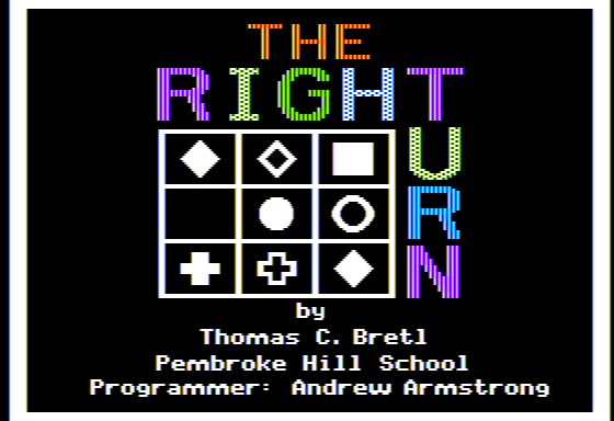 The Right Turn (Apple II) screenshot: Title Screen