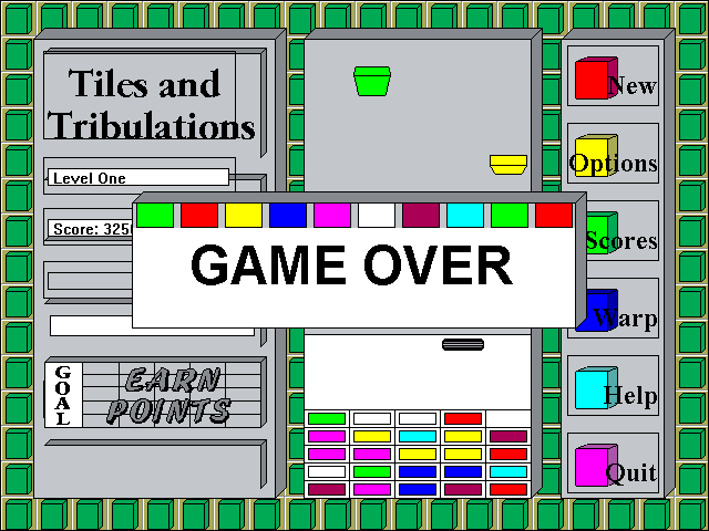 Tiles and Tribulations (Windows 3.x) screenshot: Game Over! The bins are full.