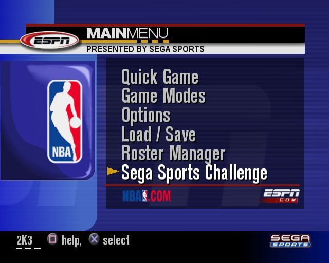 NBA 2K3 (PlayStation 2) screenshot: The main menu
