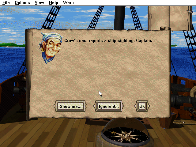 Pirates: Captain's Quest (Windows 16-bit) screenshot: The lookout has seen something