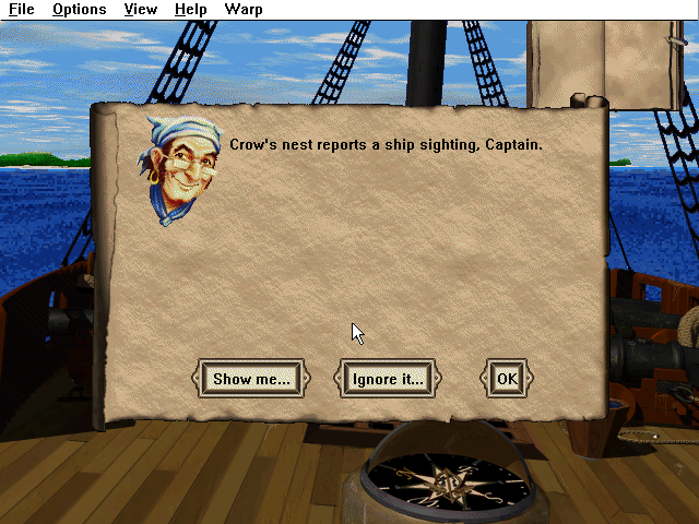 Pirates: Captain's Quest (Windows 3.x) screenshot: The lookout has seen something