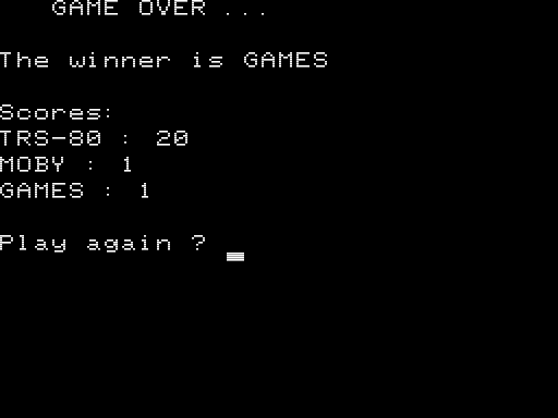 XOR (TRS-80) screenshot: Final Score