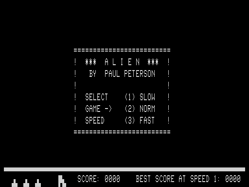 Alien (TRS-80) screenshot: Main Menu