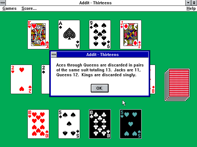Addit (Windows 3.x) screenshot: The rules of Thirteens