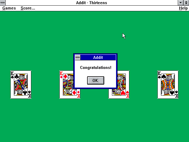Addit (Windows 3.x) screenshot: Thirteens: A successful conclusion