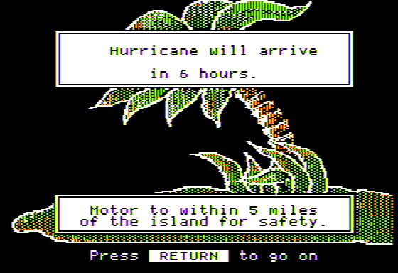 The Voyage of the Mimi: Maps and Navigation (Apple II) screenshot: Hurricane! - Weather Report