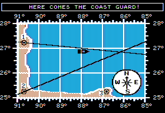 The Voyage of the Mimi: Maps and Navigation (Apple II) screenshot: Lost at Sea - Plotting my Location