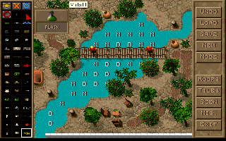 Jagged Alliance: Deadly Games (DOS) screenshot: Mission editor: the letters mark the water depth.