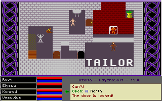Azalta: Cult of the Raven (DOS) screenshot: No, this is not the <i>Realms of Arkania</i>, and the "tailor" sells armour, not clothes.