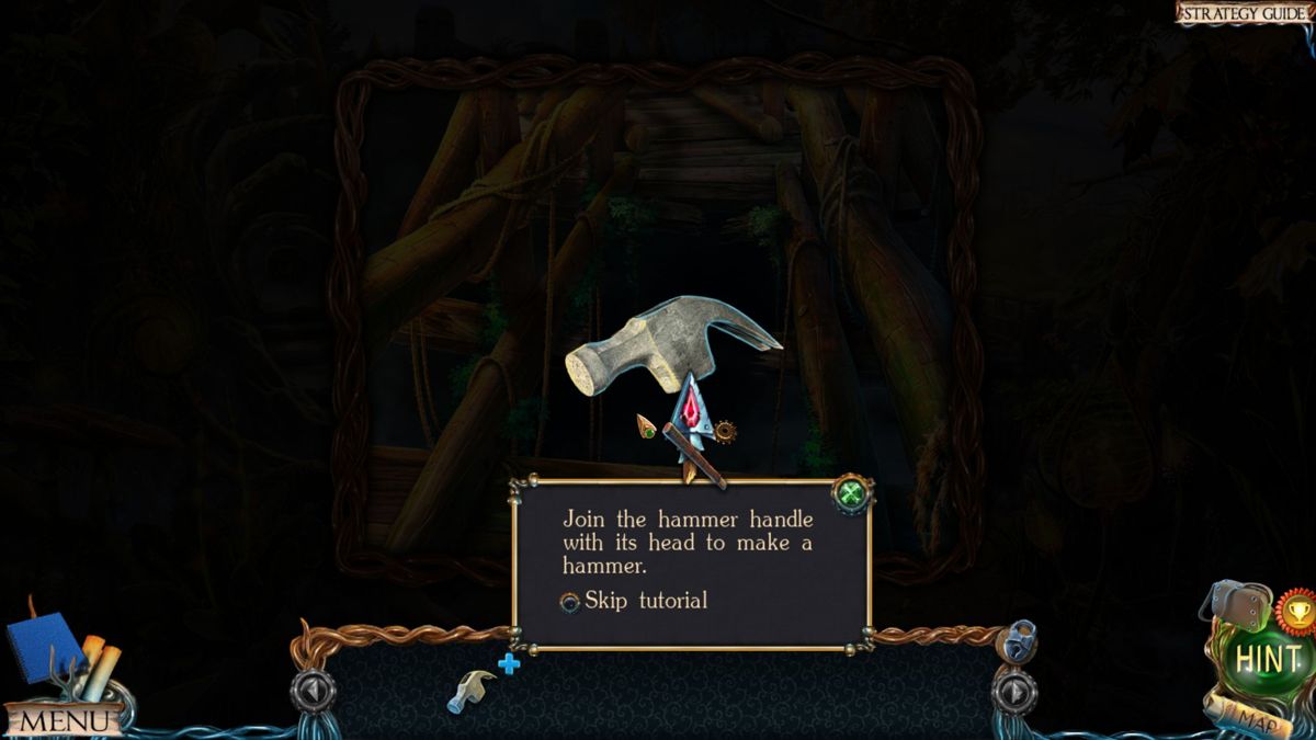 Lost Lands: The Golden Curse (Windows) screenshot: There are many puzzles the majority of which are NOT hidden object based. Here two items are combined in the inventory <br><br>Demo version