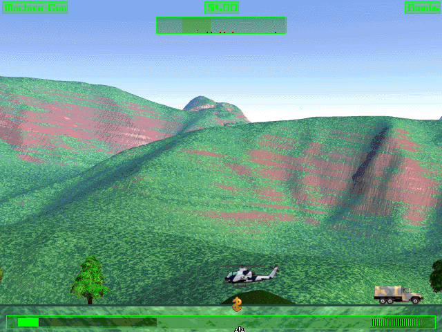Cobra Gunship (DOS) screenshot: Picking cash from a destroyed enemy vehicle.