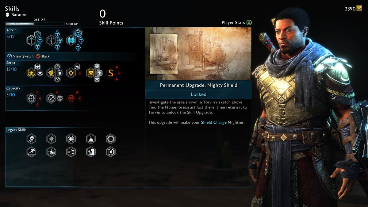 Middle-earth: Shadow of War - Desolation of Mordor (PlayStation 4) screenshot: Baranor's skill upgrades