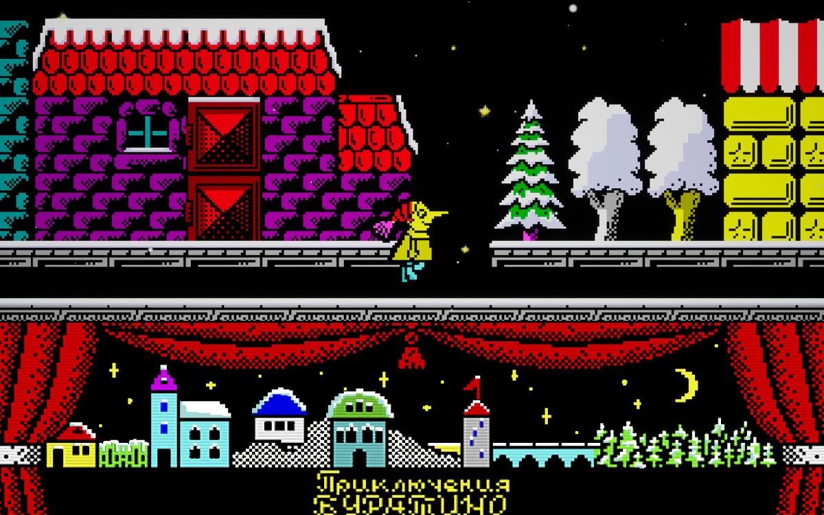 Pricklyucheniya Buratino (ZX Spectrum) screenshot: On the streets