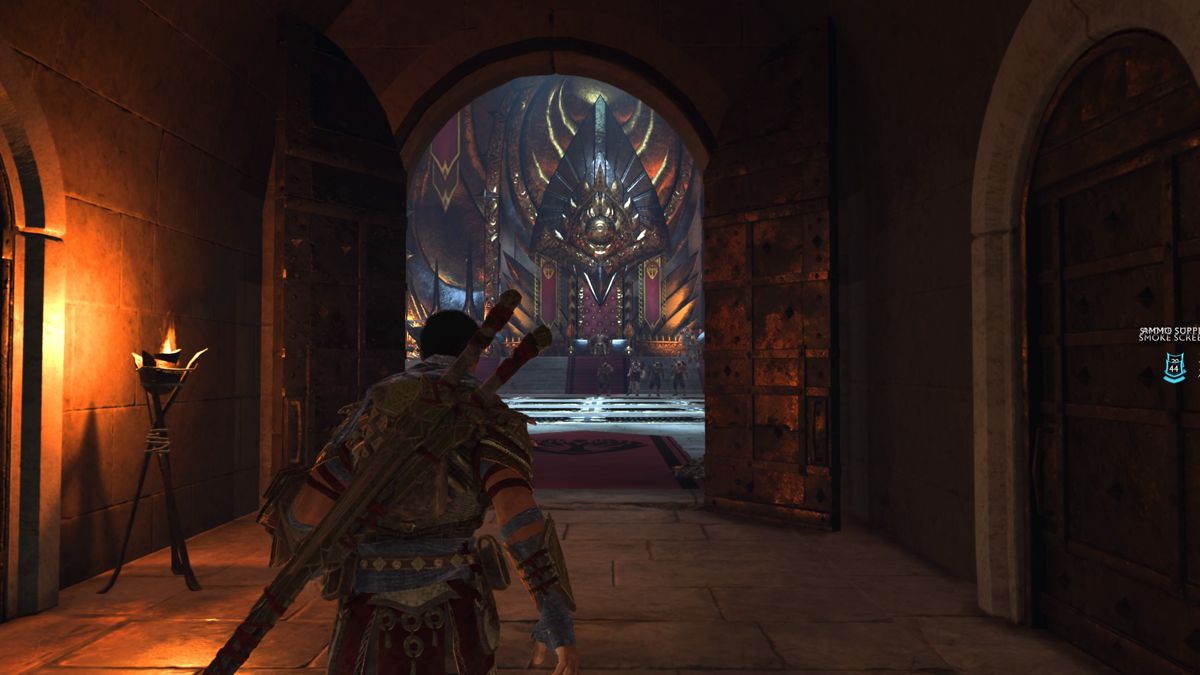 Middle-earth: Shadow of War - Desolation of Mordor (PlayStation 4) screenshot: Entering the throne room for the final confrontation